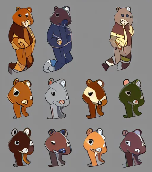 Image similar to expressive stylized master furry artist digital line art colored shaded drawing full body portrait character study of the anthro male anthropomorphic cute cartoon bear fursona animal person wearing clothes pilot