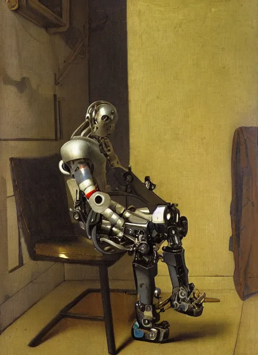Image similar to cyborg cybernetic exoskeleton by Johannes Vermeer
