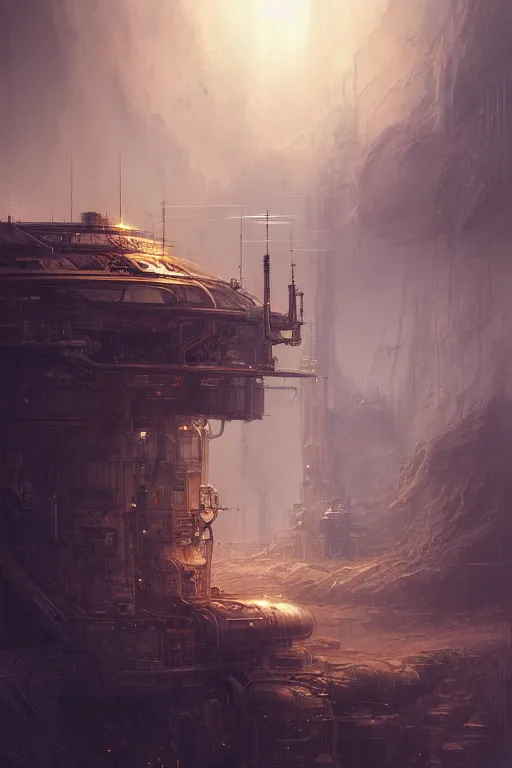 Prompt: factory on mars, yellow dust, high - tech, by wlop, by luis royo, by peter mohrbacher, concept art, digital illustration, intricate, masterpiece, elegant, super detailed, unreal engine rendering, smooth, sharp focus, artstation hq