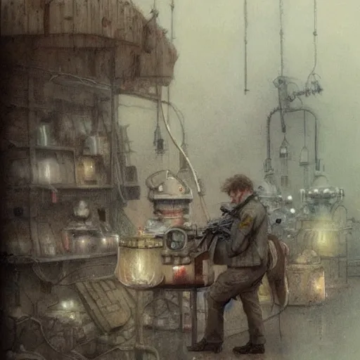 Image similar to (((((((((((cluttered inventors shop full of robots))))))))))) . muted colors. by Jean-Baptiste Monge !!!!!!!!!!!!!!!!!!!!!!!!!!!!!!!!!!!!!!!!