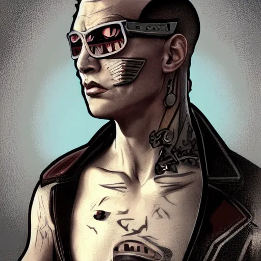 Prompt: character portrait of a retro punk man in a mohawk, shaved sides of head, dystopian cyberpunk steampunk soviet mood, intricate, wild, highly detailed, digital painting, artstation, upper body, concept art, smooth, sharp focus, illustration, art by artgerm and greg rutkowski and alphonse mucha