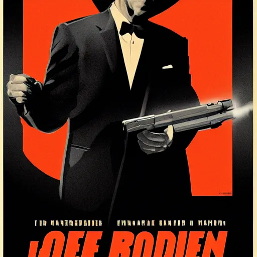 Image similar to noir movie poster of Joe Biden holding a smoking handgun