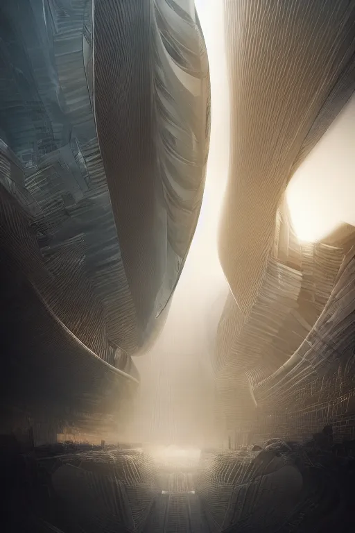 Prompt: professional landscape photograph of a large beautiful neo - futuristic matte symmetrical elongated oval monolith by joseph cross, denis villeneuve, emmanuel shiu, jeremy hanna, vapor, stunning cinematic architectural scale, dramatic, volumetric, concept art, hard surface, hyperrealism, very high detail, trending on artstation, sharp focus, rendered in octane