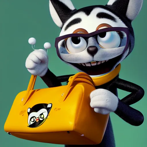 Prompt: serioгs felix the cat wearing a cylinder with yellow bag, a comic book style portrait painting, pixar, character design by mark ryden and pixar and hayao miyazaki, unreal 5, daz, hyperrealistic, octane render, cosplay, rpg portrait, dynamic lighting, intricate detail, springtime vibrancy, cinematic