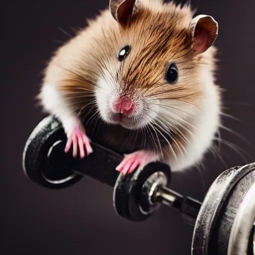 Image similar to “photograph of hamster lifting weights, sharp focus, hd, 8k”