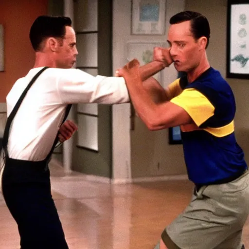 Image similar to forrest gump punching chet hanks in the jaw