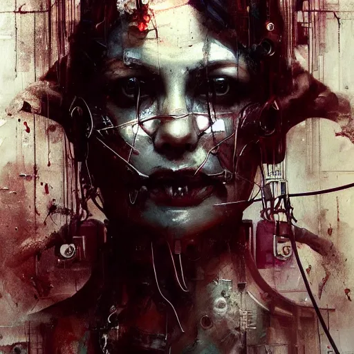 Image similar to female cybernetic dream hunter, cyberpunk, wires, skulls!! machines ( by emil melmoth zdzislaw belsinki craig mullins yoji shinkawa ) realistic render ominous detailed photo atmospheric by jeremy mann francis bacon and agnes cecile ink drips paint smears!! digital glitches glitchart!!