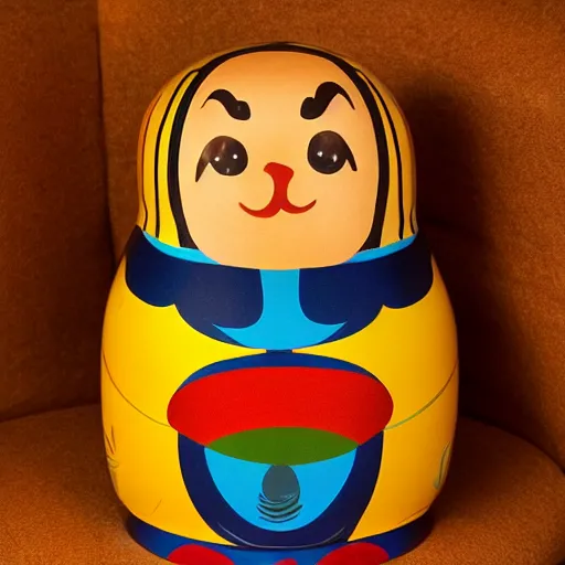 Prompt: photo of russian nesting doll of garfield