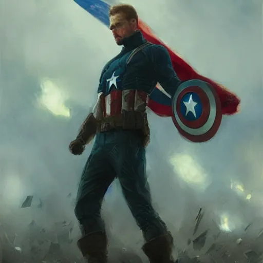 Prompt: captain america mourning for the fallen people art, by greg rutkowski