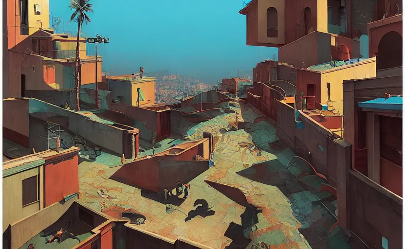 Image similar to Mysteriuos Favela, very coherent, painted by Edward Hopper, Wayne Barlowe, painted by James Gilleard, airbrush, art by JamesJean