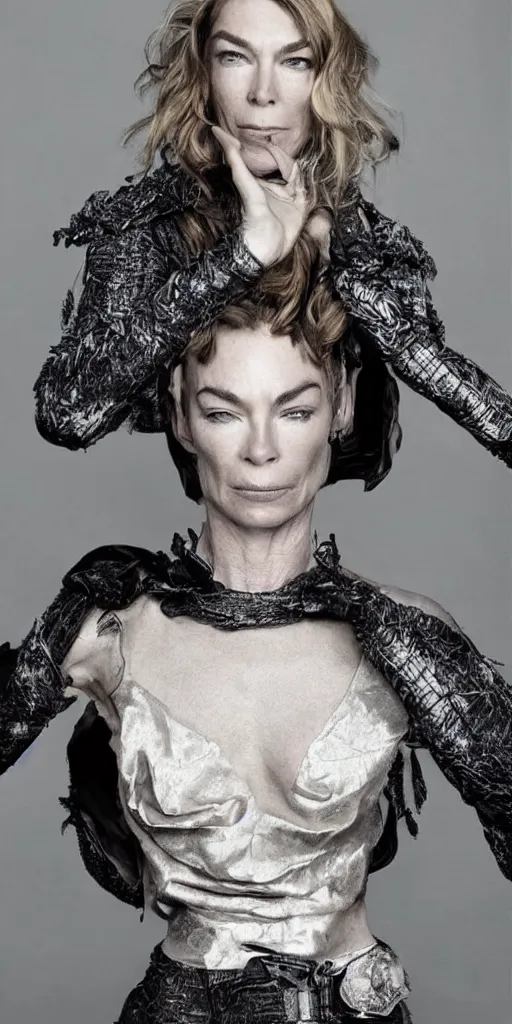 Prompt: portrait of Julianne Nicholson as a super hero, highly detailed, photographed by Annie Leibovitz.