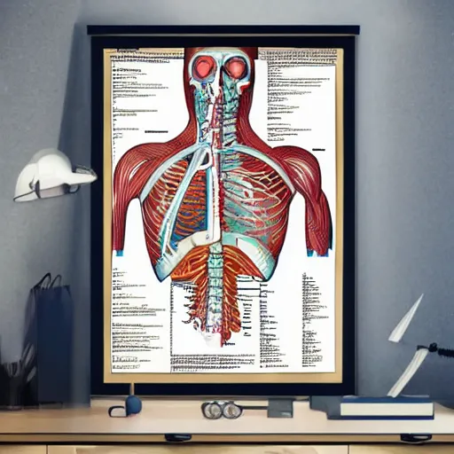 Prompt: highly detailed medical anatomy poster of an alien