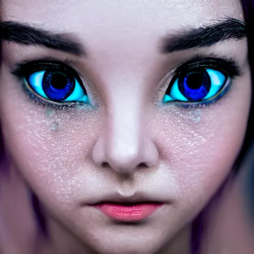 Image similar to prompt, gorgeous deamon, modelsociety, radiant skin, huge anime eyes, rtx on, perfect face, intricate, sony a 7 r iv, symmetric balance, polarizing filter, photolab, lightroom, 4 k, dolby vision, photography award