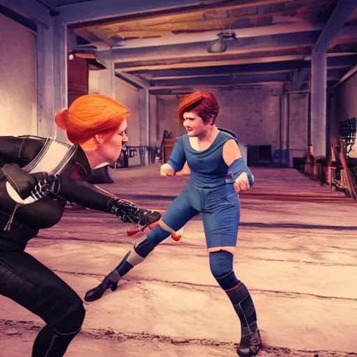 Prompt: Ultra HD Mortal Combat 9 screenshot of first Minister Nicola Sturgeon fighting for Scotland against conservative Mp Liz Truss in battle rendered in unreal engine, trending on art station, masterpiece