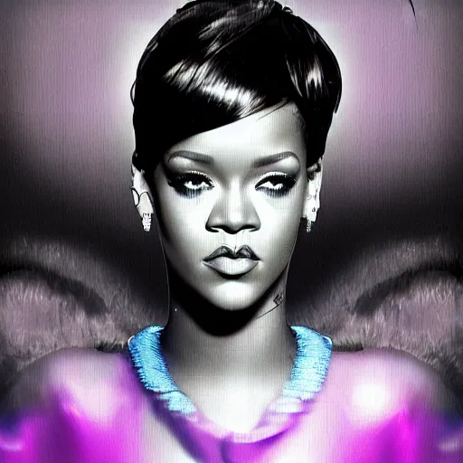 Image similar to rihanna vaporwave, creative photo manipulation, creative photoshop, digital art