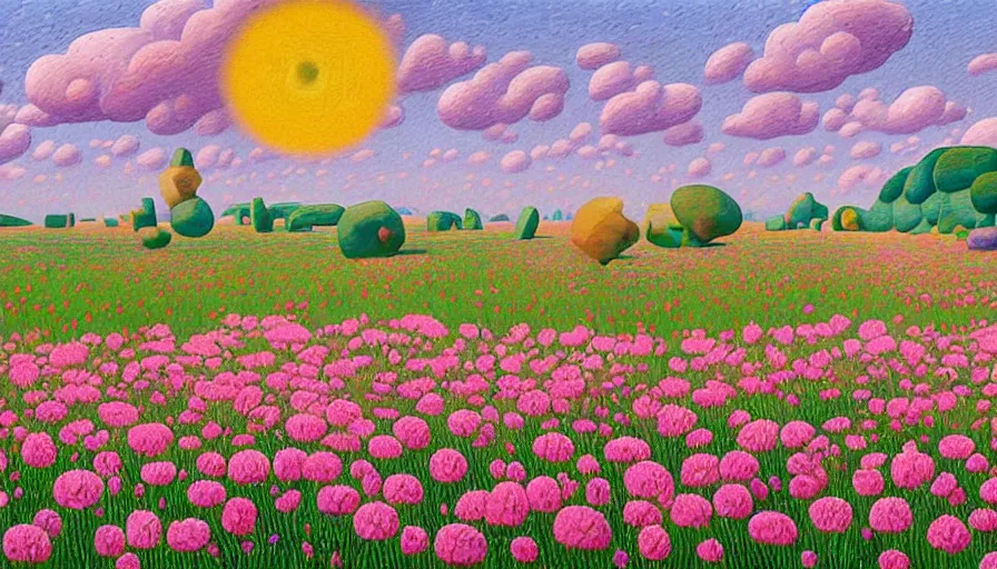 Prompt: field of alien flowers in bloom growing out of rock rose quartz abstract distant background sky in the style of Jean Metzinger realistic alien flower and rose quartz in the style of Alexandre-Isidore Leroy De Barde flowers bloom landscape in the art style of Peder Mørk Mønsted ralistic romantic landscape painting Hyperrealistic in the style of Alexandre-Isidore Leroy De Barde and Peder Mørk Mønsted,