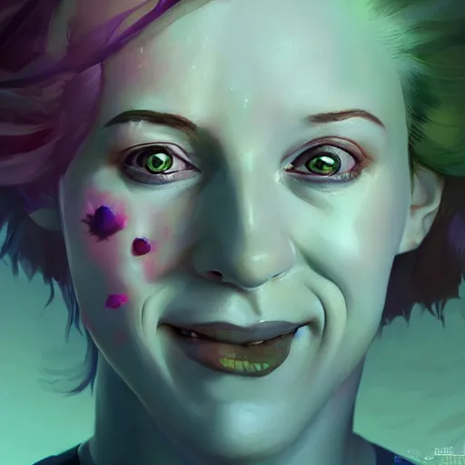 Image similar to portrait of kristen schaal as delirium of the endless, the sandman, made by caravaggio stanley artgerm lau wlop rossdraws artstation cgsociety concept art cgsociety octane render