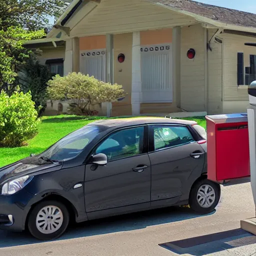 Image similar to a ((((((((((tiny)))))))))) car next to a mailbox