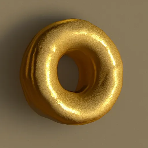 Prompt: low poly 3d render of a golden donut, white room, soft lighting