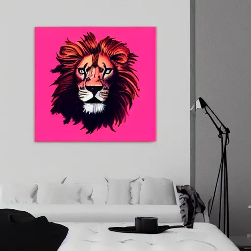 Image similar to lion, epic retrowave art, trending on art station