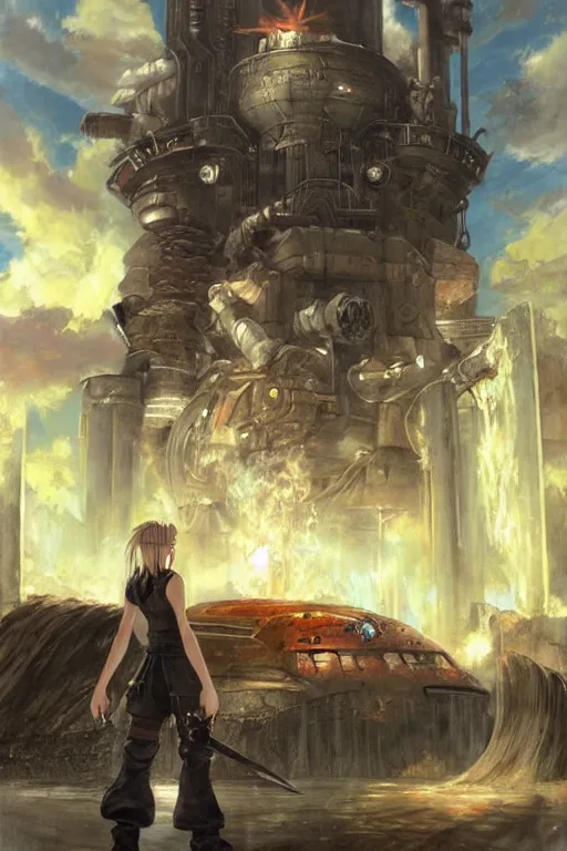 Image similar to Final Fantasy 7 concept art by James Gurney, artststion.