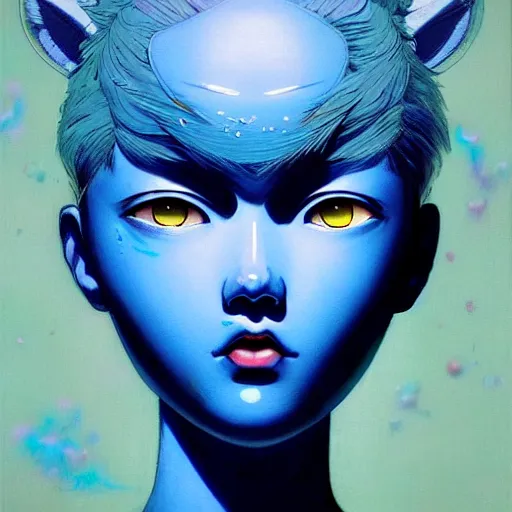 Image similar to prompt : blue portrait soft light painted by james jean and katsuhiro otomo, inspired by evangeleon anime, smooth face feature, intricate oil painting, high detail illustration, sharp high detail, manga and anime 1 9 9 0