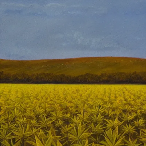 Image similar to a oil painting of a field of marijuana plants