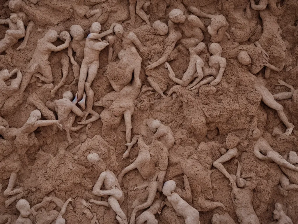 Prompt: human forming from grey clay