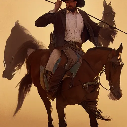 Prompt: Leo Varadkar as a cowboy, highly detailed, digital painting, cgsociety, concept art, sharp focus, illustration, art by artgerm and greg rutkowski and alphonse mucha,