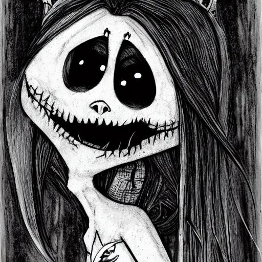 Prompt: grunge drawing of a cartoon furry creature with big bloody eyes and a wide smile by mrrevenge, corpse bride style, horror themed, detailed, elegant, intricate