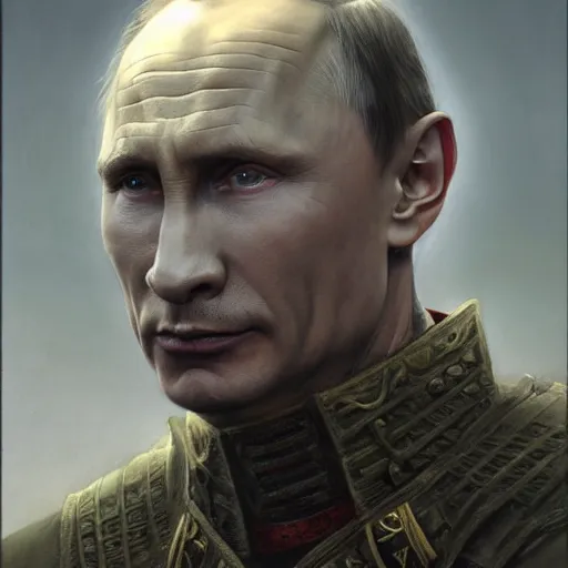 Image similar to vladimir putin, gothmog lieutenant of morgul, macabre by donato giancola and greg rutkowski and wayne barlow and zdzisław beksinski, realistic face, digital art