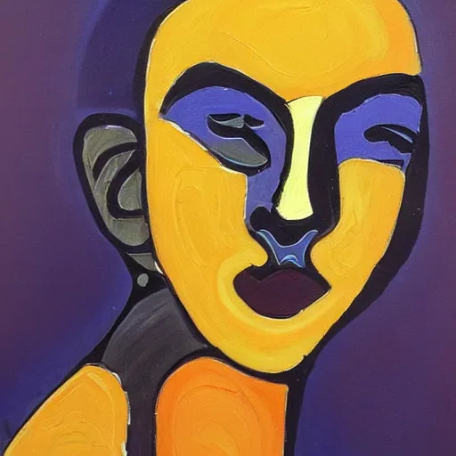 Image similar to a face made by super fine lines, abstract oil painting