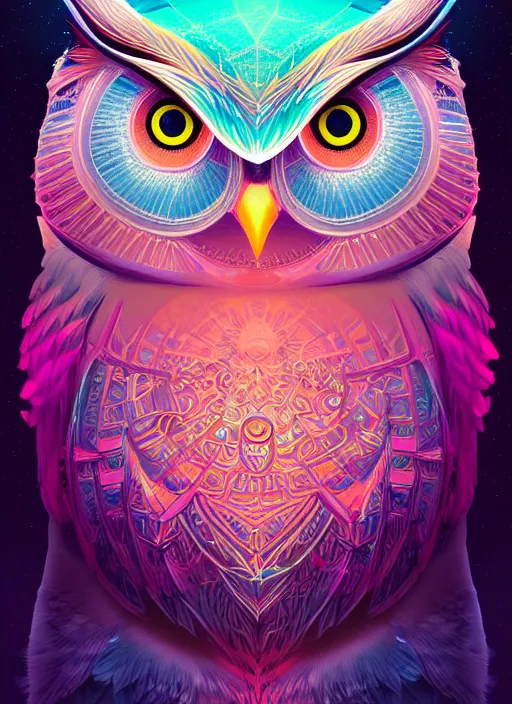 Image similar to symmetry!! product render poster vivid colors divine proportion owl, ice and snow, glowing fog intricate, elegant, highly detailed, digital painting, artstation, concept art, smooth, sharp focus, illustration,