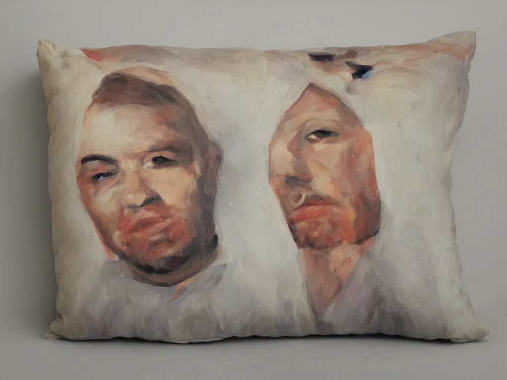 Image similar to portrait of a head on a pillow. painting by victor man