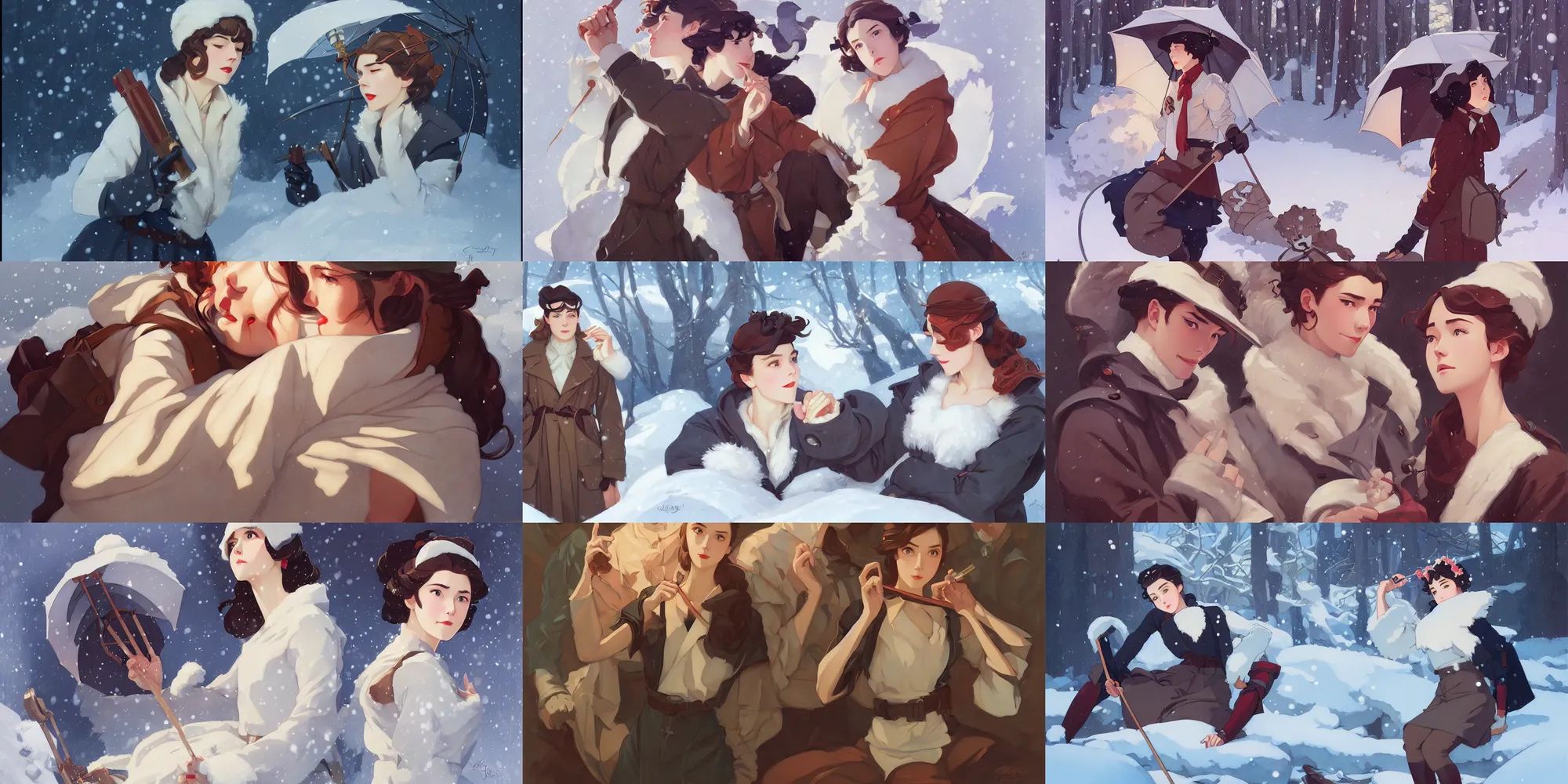 Prompt: winter, in the style of studio ghibli, j. c. leyendecker, greg rutkowski, artgerm