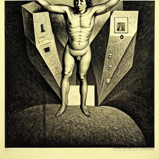 Image similar to lithography on paper secret artifact conceptual figurative post - morden monumental dynamic portrait by goya and escher and hogarth, illusion surreal art, highly conceptual figurative art, intricate detailed illustration, controversial poster art, polish poster art, geometrical drawings, no blur