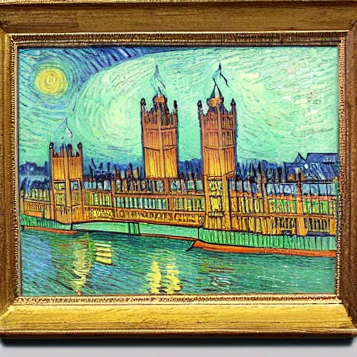 Image similar to Houses of parliament painted by Van Gogh