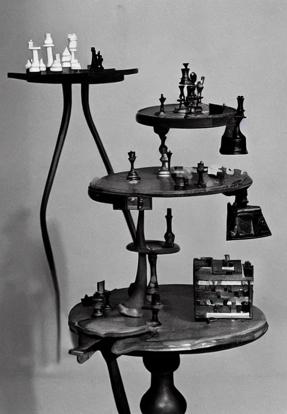 Image similar to a chess machine sitting on a table, a surrealist sculpture by marcel duchamp, archival pigment print, 1 9 1 4, conceptual art, artwork, academic art, surrealist