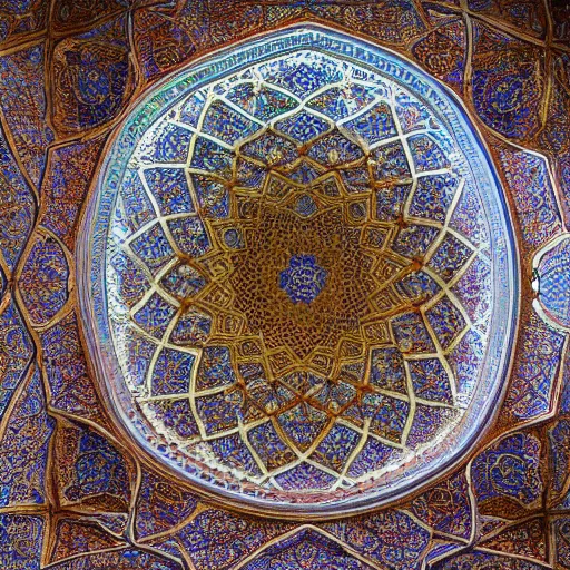 Image similar to photo of the ceiling of a muslim mosque iran. intricate. extremely detailed. 35mm 4k trending on flickr