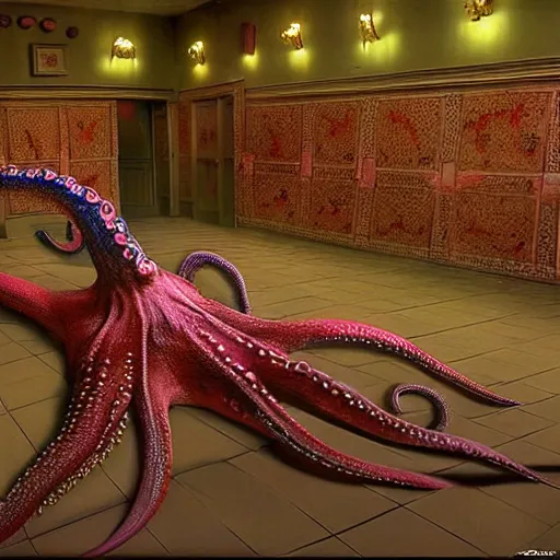 Prompt: hyperrealism photography supercomputer simulation of detailed octopus in the detailed ukrainian village in dramatic scene from movie the big lebowski ( 1 9 9 8 ) by taras shevchenko