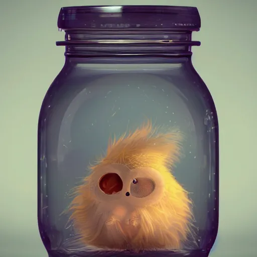 Image similar to cutie creature in a jar, digital art, 3 d, maya render, masterpiece, mega detailed, cgsociety