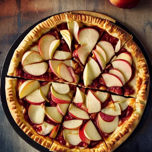 Prompt: photograph. apple pie pizza.