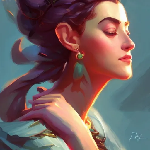 Image similar to beautiful female portrait, maya ali mage, gloomhaven, dynamic lighting, gaudy colors, octane render aesthetic, matte painting concept art, official fanart behance hd artstation by jesper ejsing, by rhads and makoto shinkai and lois van baarle and ilya kuvshinov and rossdraws