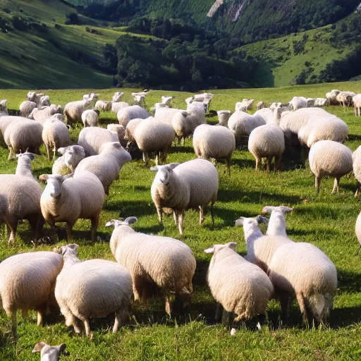 Image similar to a 4k photo of sheep herd looking closely to the lens