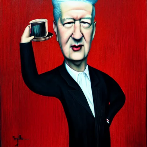 Image similar to portrait of david lynch, style of mark ryden, painting, oil on canvas