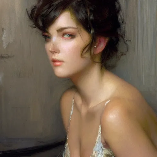 Prompt: a high fashion french studio stunning backlit portrait of frowning anime girl, painting by gaston bussiere, craig mullins, j. c. leyendecker