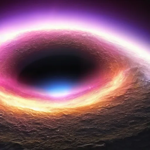 Prompt: a black hole at the end of the galaxy, surrounded by dying light, ethereal, prismatic