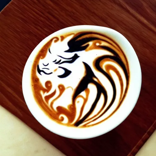 Prompt: a beautiful illustration of an asian dragon as latte art, 4k, manga