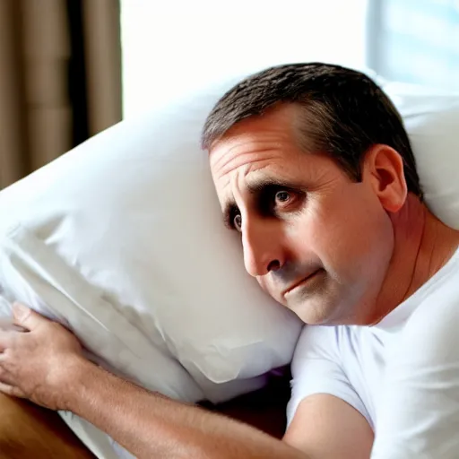 Prompt: steve carell having relaxin neck massage to relax his neck and he is listening someone belly
