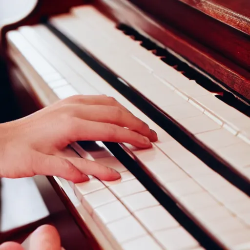 Prompt: four hands playing a piano